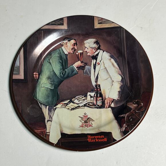 Norman Rockwell Budweiser Cheers Tin Toleware Plate 10in USA Vtg 1984 COA decor - Picture 1 of 6